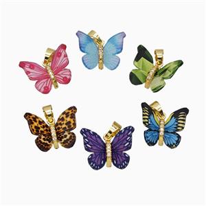 Resin Butterfly Pendant Gold Plated Mixed, approx 15-18mm