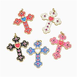 Copper Cross Pendant Pave Zirconia Enamel Gold Plated Mixed, approx 25-32mm