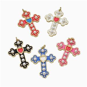 Copper Cross Pendant Pave Resin Enamel Gold Plated Mixed, approx 25-32mm