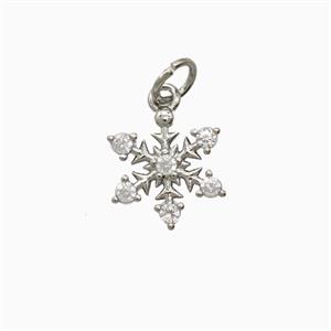 Christmas Snowflake Charms Copper Pendant Pave Zirconia Platinum Plated, approx 12mm