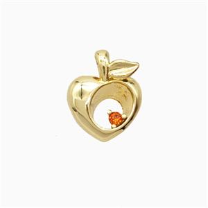 Copper Peach Pendant Pave Zirconia Gold Plated, approx 11-13.5mm