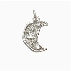 Copper Moon Pendant Pave Zirconia Platinum Plated, approx 11-14mm
