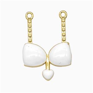 Copper Bra Bikini Pendant Heart White Enamel Gold Plated, approx 16-21mm
