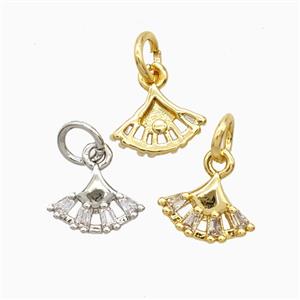 Copper Fan Pendant Pave Zirconia Mixed, approx 10mm