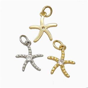 Copper Starfish Pendant Pave Zirconia Mixed, approx 12mm