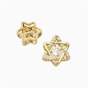 Copper David Star Beads Pave Zirconia Gold Plated, approx 12mm