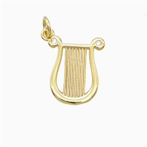 Lyret Harp Charms Copper Pendant Pave Zirconia Gold Plated, approx 14-16mm