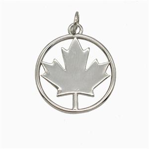 Canadian Maple Leaf Charms Copper Pendant Platinum Plated, approx 18mm