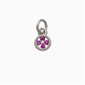 Copper Flower Pendant Pave Zirconia Platinum Plated, approx 5.5mm