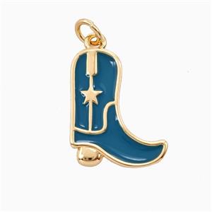 Copper Cowboy Boots Pendant Blue Enamel Shoes Gold Plated, approx 15-18mm