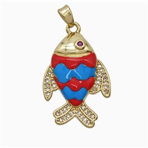 Copper Fish Pendant Pave Zirconia Enamel Gold Plated, approx 18-25mm