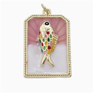Copper Fish Pendant Enamel Rectangle Gold Plated, approx 19-27mm