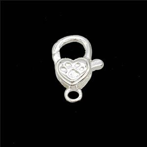 Copper Lobster Clasp Heart Paws Shiny Silver, approx 8-10mm