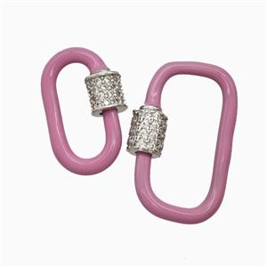 Copper Carabiner Clasp Pave Zirconia Pink Enamel Platinum Plated, approx 13-24mm