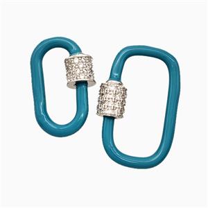 Copper Carabiner Clasp Pave Zirconia Teal Enamel Platinum Plated, approx 13-24mm