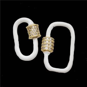 Copper Carabiner Clasp Pave Zirconia White Enamel Gold Plated, approx 13-24mm