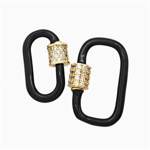 Copper Carabiner Clasp Pave Zirconia Black Enamel Gold Plated, approx 13-24mm