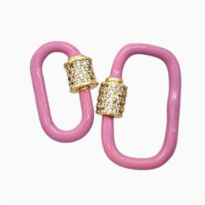 Copper Carabiner Clasp Pave Zirconia Pink Enamel Gold Plated, approx 13-24mm