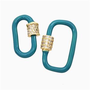 Copper Carabiner Clasp Pave Zirconia Teal Enamel Gold Plated, approx 13-24mm