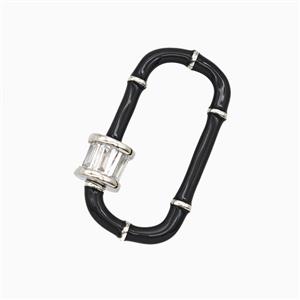 Copper Carabiner Clasp Pave Zirconia Black Enamel Platinum Plated, approx 14-30mm