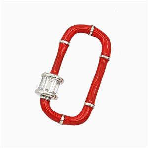 Copper Carabiner Clasp Pave Zirconia Red Enamel Platinum Plated, approx 14-30mm