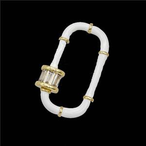 Copper Carabiner Clasp Pave Zirconia White Enamel Gold Plated, approx 14-30mm