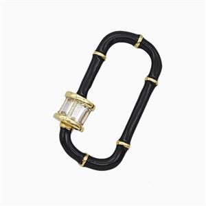 Copper Carabiner Clasp Pave Zirconia Black Enamel Gold Plated, approx 14-30mm