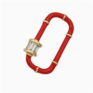 Copper Carabiner Clasp Pave Zirconia Red Enamel Gold Plated, approx 14-30mm