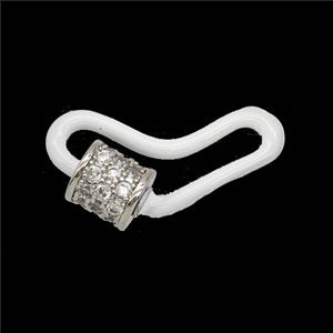 Copper Carabiner Clasp Pave Zirconia White Enamel Heart Platinum Plated, approx 12-25mm