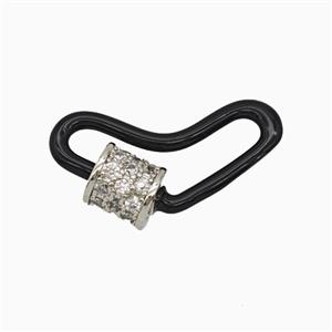 Copper Carabiner Clasp Pave Zirconia Black Enamel Heart Platinum Plated, approx 12-25mm