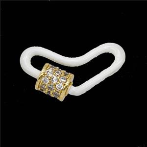 Copper Carabiner Clasp Pave Zirconia White Enamel Heart Gold Plated, approx 12-25mm