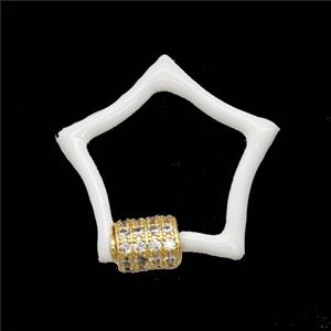 Copper Carabiner Clasp Pave Zirconia White Enamel Star Gold Plated, approx 24mm