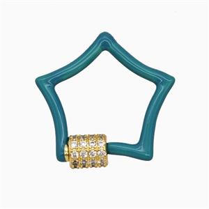 Copper Carabiner Clasp Pave Zirconia Teal Enamel Star Gold Plated, approx 24mm