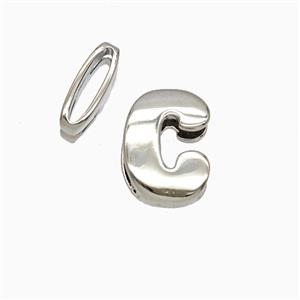 Copper Letter-C Beads Flat Hole Platinum Plated, approx 8-14mm, 1.6-10mm hole