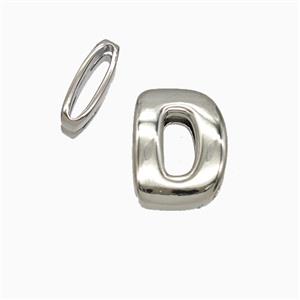 Copper Letter-D Beads Flat Hole Platinum Plated, approx 8-14mm, 1.6-10mm hole