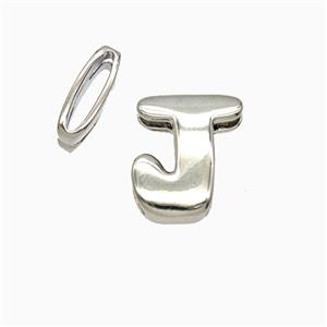 Copper Letter-J Beads Flat Hole Platinum Plated, approx 8-14mm, 1.6-10mm hole