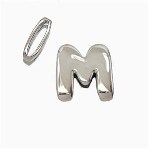 Copper Letter-M Beads Flat Hole Platinum Plated, approx 8-14mm, 1.6-10mm hole