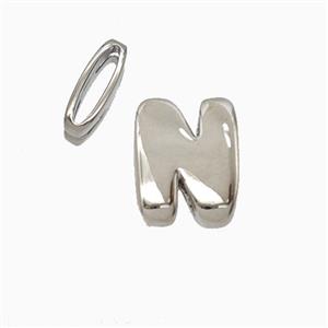Copper Letter-N Beads Flat Hole Platinum Plated, approx 8-14mm, 1.6-10mm hole