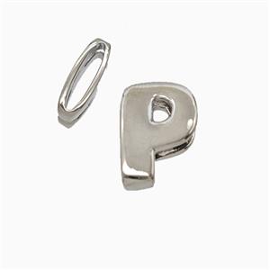 Copper Letter-P Beads Flat Hole Platinum Plated, approx 8-14mm, 1.6-10mm hole