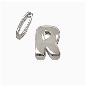 Copper Letter-R Beads Flat Hole Platinum Plated, approx 8-14mm, 1.6-10mm hole