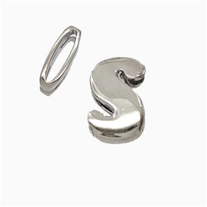 Copper Letter-S Beads Flat Hole Platinum Plated, approx 8-14mm, 1.6-10mm hole