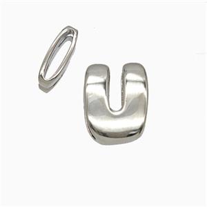 Copper Letter-U Beads Flat Hole Platinum Plated, approx 8-14mm, 1.6-10mm hole