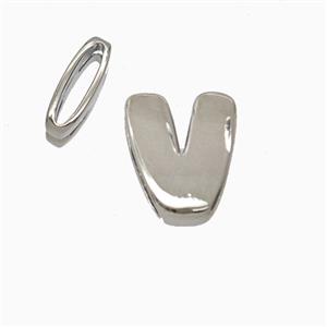 Copper Letter-V Beads Flat Hole Platinum Plated, approx 8-14mm, 1.6-10mm hole