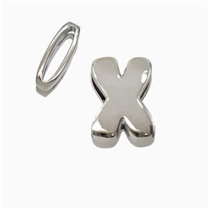 Copper Letter-X Beads Flat Hole Platinum Plated, approx 8-14mm, 1.6-10mm hole