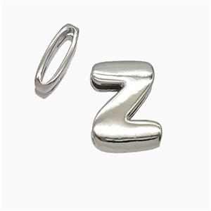 Copper Letter-Z Beads Flat Hole Platinum Plated, approx 8-14mm, 1.6-10mm hole