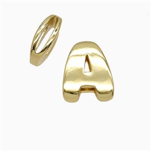 Copper Letter-A Beads Flat Hole Gold Plated, approx 8-14mm, 1.6-10mm hole