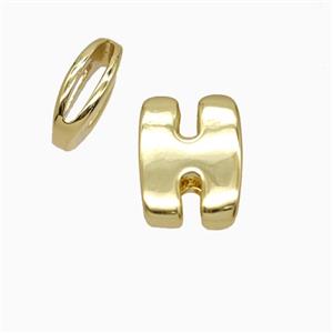Copper Letter-H Beads Flat Hole Gold Plated, approx 8-14mm, 1.6-10mm hole