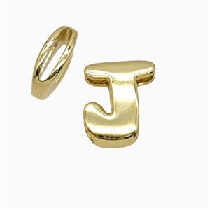 Copper Letter-J Beads Flat Hole Gold Plated, approx 8-14mm, 1.6-10mm hole