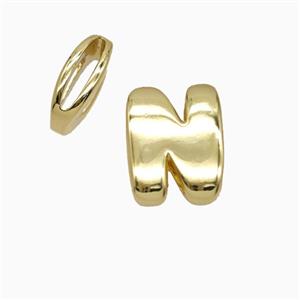 Copper Letter-N Beads Flat Hole Gold Plated, approx 8-14mm, 1.6-10mm hole