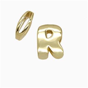 Copper Letter-R Beads Flat Hole Gold Plated, approx 8-14mm, 1.6-10mm hole